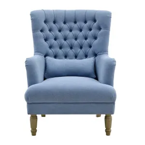 Bayside Slate Blue Hamptons Button Tufted Winged Armchair W/Wooden Legs by Florabelle Living, a Chairs for sale on Style Sourcebook