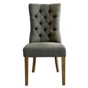 Diana Buttoned Hamptons Dining Chair Storm Grey Linen Blend by Florabelle Living, a Chairs for sale on Style Sourcebook