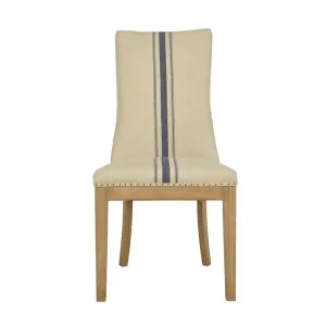 Oakwood Hamptons Linen Dining Chair Natural/Blue Stripe W/ Studs by Florabelle Living, a Chairs for sale on Style Sourcebook