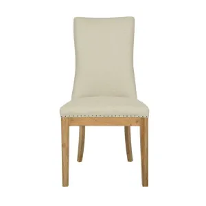 Oakwood Hamptons Linen Dining Chair Natural W/ Studs by Florabelle Living, a Chairs for sale on Style Sourcebook