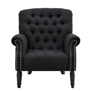 Maurice Charcoal Hamptons Buttoned Armchair W/Studs Linen Blend by Florabelle Living, a Chairs for sale on Style Sourcebook