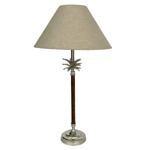 Nickel/Wood Palm Lamp W/Nat Linen Shade by Florabelle Living, a Table & Bedside Lamps for sale on Style Sourcebook