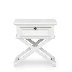 West Beach Cross Leg Hamptons Side Table W/Drawer White by Florabelle Living, a Coffee Table for sale on Style Sourcebook