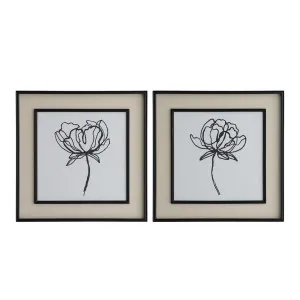 Sketched Flowers In Black Frame With Linen Insert Set 2 by Florabelle Living, a Prints for sale on Style Sourcebook