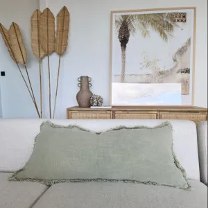 Champêtre Heavy Weight French Linen Cushion 40x90cm Long Lumbar Feather Filled - Sage Green by Macey & Moore, a Cushions, Decorative Pillows for sale on Style Sourcebook