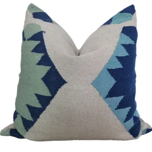 Bebandem Hand-Loomed Kilim Thick Cotton Cushion 55x55cm - Blue Green Tone by Macey & Moore, a Quilts & Bedspreads for sale on Style Sourcebook