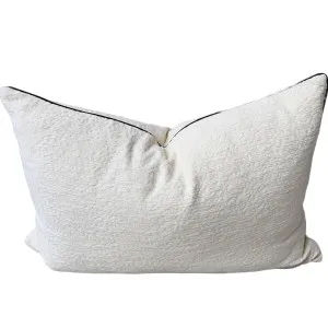 Restock Mid Nov - Millard Jacquard Linen Cushion 40x60cm Lumbar - Gassin White with Black Piping by Macey & Moore, a Cushions, Decorative Pillows for sale on Style Sourcebook