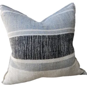 Détente Multi-Weave Rustic Texture Pure French Linen 55cm Square - Kyoto Black| Natural | Blue Grey by Macey & Moore, a Cushions, Decorative Pillows for sale on Style Sourcebook