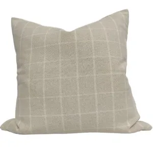 Irish Plaid Rustic Linen Cotton Cushion 55cm Square - Natural & White by Macey & Moore, a Cushions, Decorative Pillows for sale on Style Sourcebook