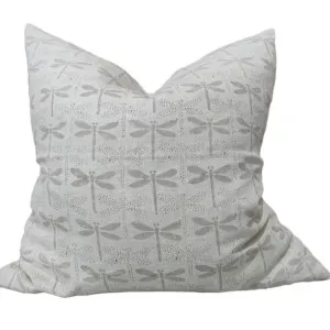 JAPANDI Dragon Fly Artisan Block Printed Heavy Weight Pure French Linen Cushion 55cm Square - Light Grey by Macey & Moore, a Cushions, Decorative Pillows for sale on Style Sourcebook