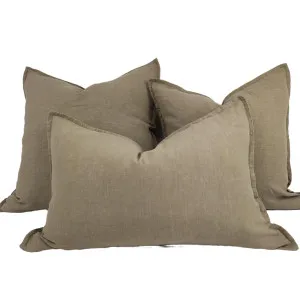 Reims Stonewashed Heavy Weight French Linen Cushion Feather Filled - Almond by Macey & Moore, a Cushions, Decorative Pillows for sale on Style Sourcebook