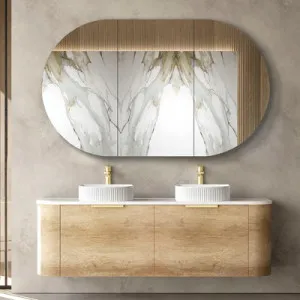 Otti Bondi Natural Oak 1500mm Curve Double Bowl Wall Hung Vanity by Otti, a Vanities for sale on Style Sourcebook