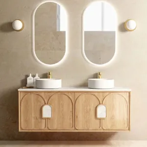 Otti Laguna Natural American Oak 1500mm Double Bowl Wall Hung Vanity by Otti, a Vanities for sale on Style Sourcebook