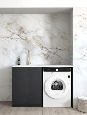 Otti Byron Black Oak 1300mm Base Laundry Cabinet with Stone Top & Sink by Otti, a Cabinetry for sale on Style Sourcebook