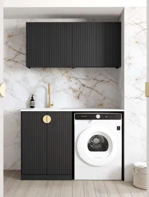 Otti Marlo Matte Black 1300mm Laundry And Wall Cabinet With Stone Top & Sink (Package-B) by Otti, a Cabinetry for sale on Style Sourcebook