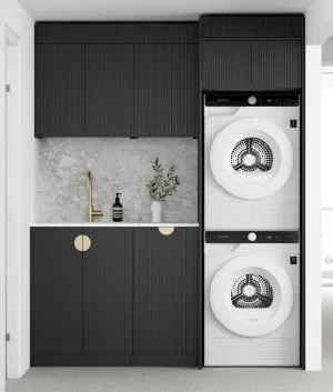 Otti Marlo Matte Black 1715mm Laundry And Wall Cabinet With Stone Top & Sink (Package-C) by Otti, a Cabinetry for sale on Style Sourcebook