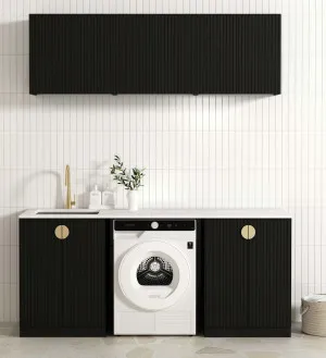 Otti Marlo Matte Black 1960mm Laundry And Wall Cabinet With Stone Top & Sink (Package-C) by Otti, a Cabinetry for sale on Style Sourcebook