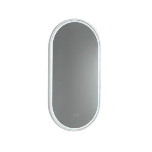 Gatsby Pill Shaped LED Mirror with Matt White Frame - 90 x 45cm or 120 x 45cm 900mm x 450mm by Luxe Mirrors, a Illuminated Mirrors for sale on Style Sourcebook