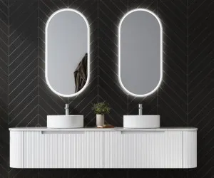 Aulic Petra Curved Matte White 1800mm Double Bowl Wall Hung Vanity W/ German Hettich Runners by Aulic, a Vanities for sale on Style Sourcebook