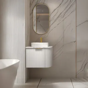 Infinity Rio Matte White 600mm Left Corner Single Bowl Wall Hung Vanity With Stone Top by Infinity, a Vanities for sale on Style Sourcebook