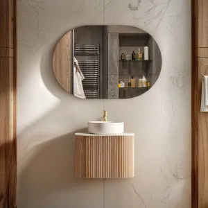 Orio Hayman Light Walnut Fluted 600mm Curve Single Bowl Wall Hung Vanity by Orio, a Vanities for sale on Style Sourcebook