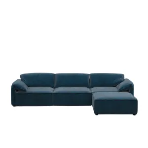 Layla 3 Seater Sofa with Ottoman - Peacock Blue Velvet by Urban Road, a Sofas for sale on Style Sourcebook