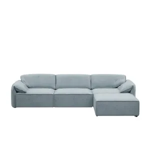 Layla 3 Seater Sofa with Ottoman - Steel Blue Velvet by Urban Road, a Sofas for sale on Style Sourcebook