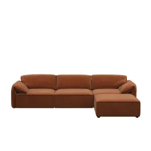 Layla 3 Seater Sofa with Ottoman - Burnt Caramel Velvet by Urban Road, a Sofas for sale on Style Sourcebook