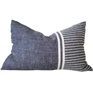 Aya Linen Cushion 40x60cm Lumbar - White | Ocean Blue Striped by Macey & Moore, a Cushions, Decorative Pillows for sale on Style Sourcebook