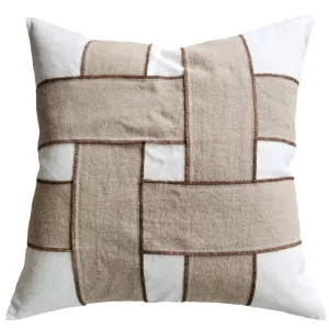 RESTOCK MARCH | Dénpasar Intertwined Linen Cushion 55cm Square - White | Natural | Rust Stitch by Macey & Moore, a Cushions, Decorative Pillows for sale on Style Sourcebook