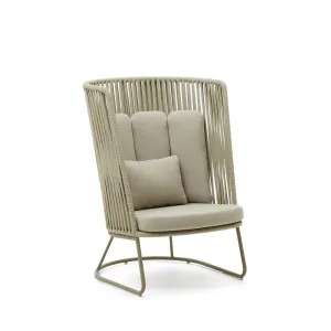 Saconca outdoor armchair with a high backrest made of cord and green galvanised steel by Kave Home, a Outdoor Chairs for sale on Style Sourcebook