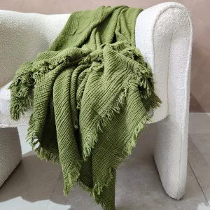 BURSA Cotton Throw 150cm x 200cm | Moss Green by Macey & Moore, a Cushions, Decorative Pillows for sale on Style Sourcebook