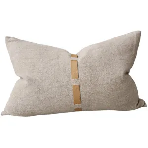 Florrie Linen Cushion 40x60cm Lumbar - Natural | Leather Strap by Macey & Moore, a Cushions, Decorative Pillows for sale on Style Sourcebook