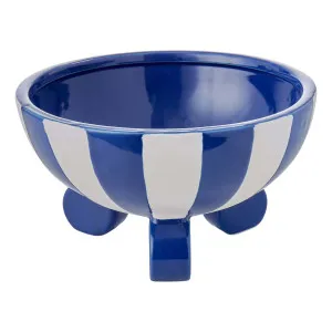 Stripe Footed Bowl 23x12cm in Dark Blue/White by OzDesignFurniture, a Decorative Plates & Bowls for sale on Style Sourcebook