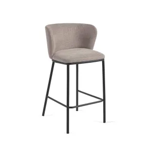 Ciselia stool in brown chenille with steel legs in black, 65 cm height FSC Mix Credit by Kave Home, a Bar Stools for sale on Style Sourcebook