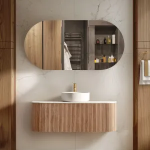 Orio Hayman Light Walnut Fluted 1100mm Curve Single Bowl Wall Hung Vanity by Orio, a Vanities for sale on Style Sourcebook