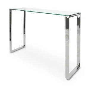 Ex Display - Freder Console Table With Tempered Glass - Polished Stainless Steel by Interior Secrets - AfterPay Available by Interior Secrets, a Console Table for sale on Style Sourcebook