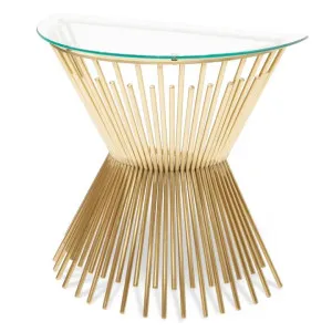 Ex Display - Sassy Round Glass Console Table - Brushed Gold Base by Interior Secrets - AfterPay Available by Interior Secrets, a Console Table for sale on Style Sourcebook