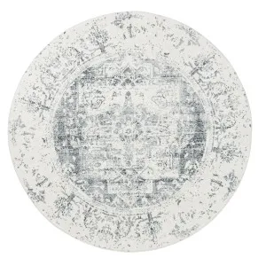 Yelina Cream and Grey Distressed Washable Round Rug by Miss Amara, a Persian Rugs for sale on Style Sourcebook