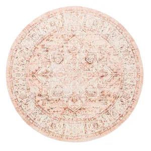 Veronique Peach and Brown Distressed Washable Round Rug by Miss Amara, a Persian Rugs for sale on Style Sourcebook