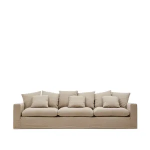 Nora 4-seater sofa with a removeable cover and taupe linen and cotton cushions 340 cm by Kave Home, a Sofas for sale on Style Sourcebook