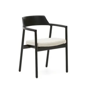 Alocs chair removable cover in beige chenille solid oak wood black finish FSC Mix Credit by Kave Home, a Dining Chairs for sale on Style Sourcebook