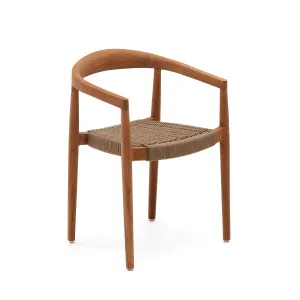 Ydalia stackable outdoor chair in solid teak wood with natural finish and beige rope by Kave Home, a Outdoor Chairs for sale on Style Sourcebook