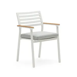 Bona aluminium stackable garden chair with a white finish and solid teak wood armrests by Kave Home, a Outdoor Chairs for sale on Style Sourcebook