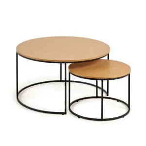 Yoana set of 2 nesting side tables with oak wood veneer & black metal, Ø 80 cm / Ø 50 cm by Kave Home, a Side Table for sale on Style Sourcebook