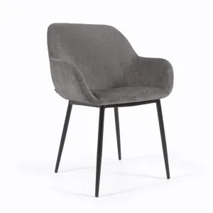 Konna chair in dark grey chenille with steel legs and painted black finish by Kave Home, a Dining Chairs for sale on Style Sourcebook