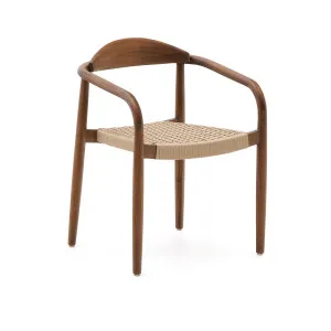 Nina stackable chair in solid acacia wood with walnut finish and beige rope seat FSC 100% by Kave Home, a Outdoor Chairs for sale on Style Sourcebook