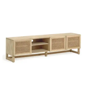 Rexit 3 door solid and veneer white cedarwood with rattan, 180 x 50 cm by Kave Home, a Entertainment Units & TV Stands for sale on Style Sourcebook