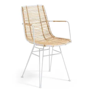 Tishana rattan and white steel chair with armrests by Kave Home, a Dining Chairs for sale on Style Sourcebook