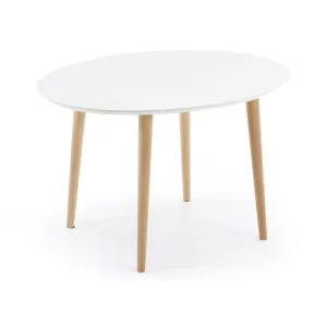 Oqui oval extendable MDF table with white lacquer and solid beech legs 120 (200) x 90 cm by Kave Home, a Dining Tables for sale on Style Sourcebook